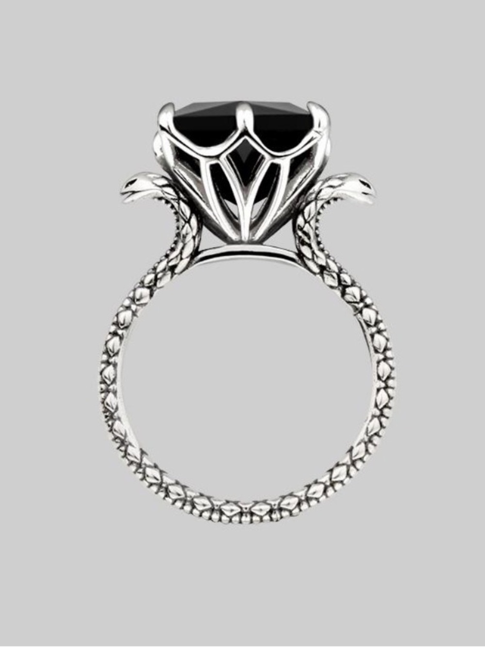 Regal rose bittersweet double serpent onyx ring in silver